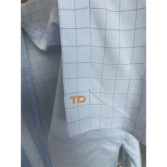 Thomas Dean Men's 2XL Blue Windowpane Plaid Long Sleeve Dress Shirt Button-Up - Picture 4 of 4
